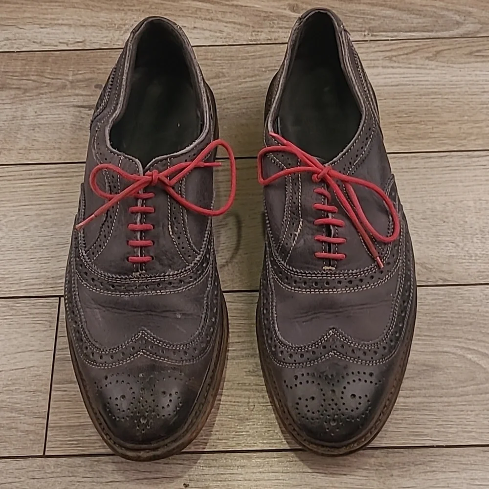 ALLEN EDMONDS Neumok Dark Grey Leather Red Laces Sz 11‎ D Mens Wing Tip Shoes